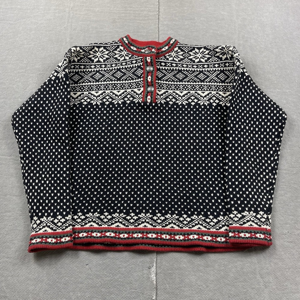 L.L. Bean Nordic Black and Cream Sweater with Red Trim